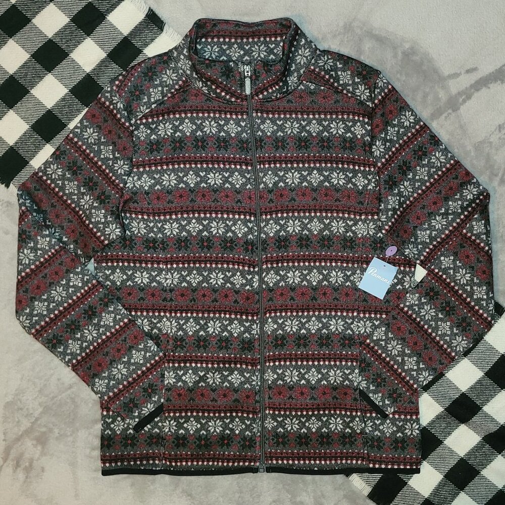 L | Penmans | Winter Cabin Geometric Zip-Up Sweater